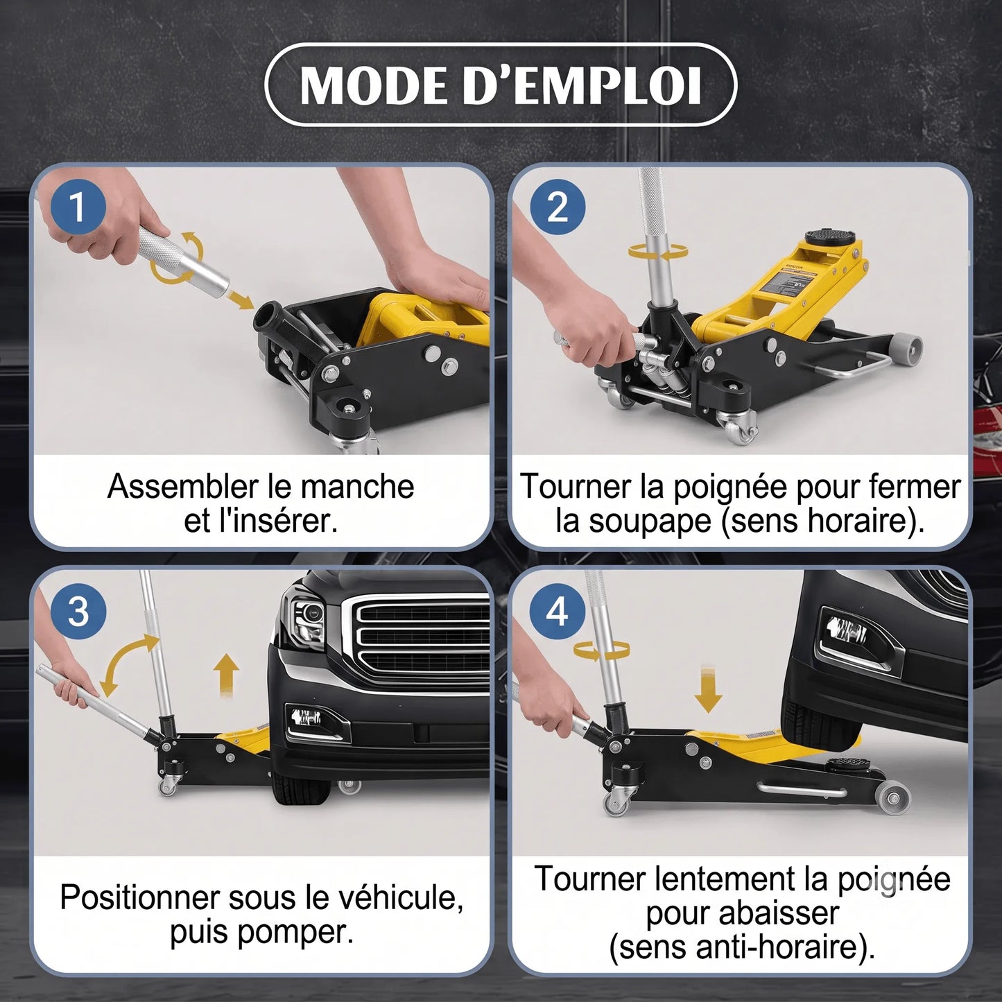 Cric hydraulique extra plat à sa hauteur minimale de 8 cm