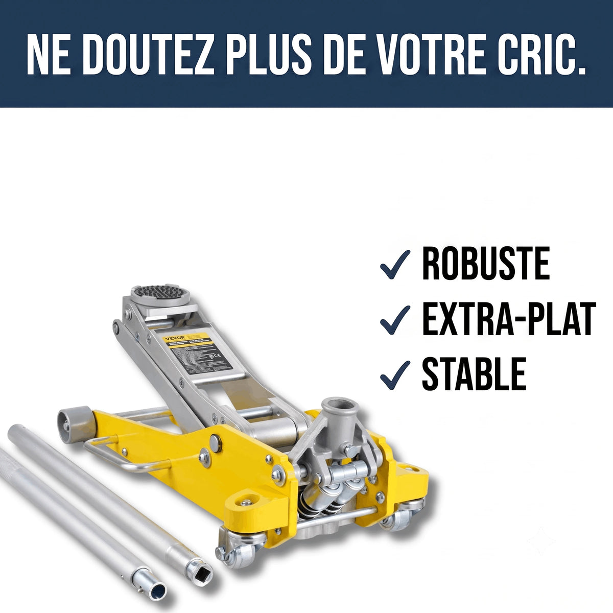 Cric hydraulique positionné sous un véhicule pendant un changement de roue