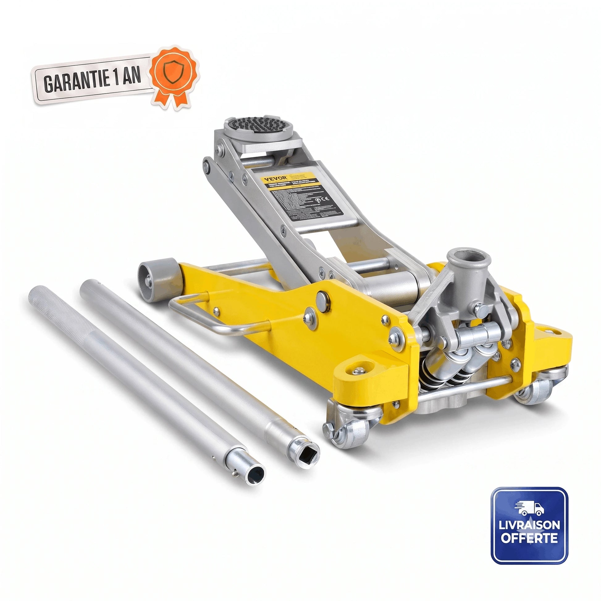 Cric hydraulique 3t 4x4 en aluminium avec poignée télescopique et roulettes