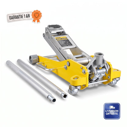 Cric hydraulique 3t 4x4 en aluminium avec poignée télescopique et roulettes