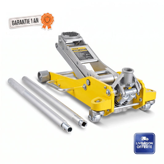 Cric hydraulique 3t 4x4 en aluminium avec poignée télescopique et roulettes