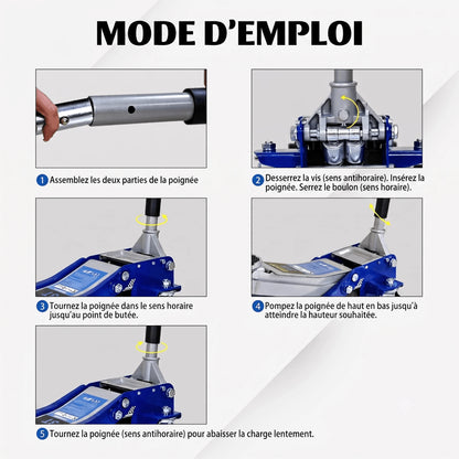 Mode d'emploi en 5 étapes pour utiliser le cric hydraulique 3T extra plat