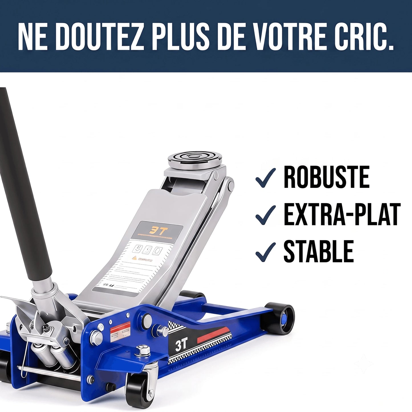 Cric hydraulique 3T extra plat CricPro : robuste, extra-plat et stable