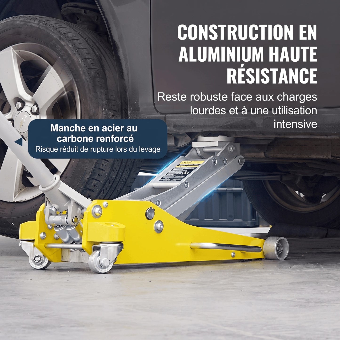Cric hydraulique pour 4x4 en position basse et en position haute