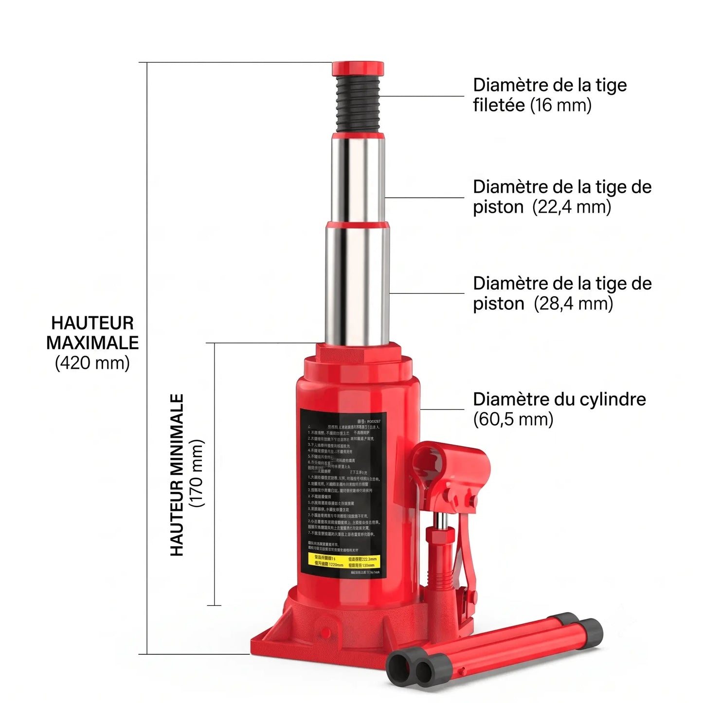 Schéma du mécanisme du cric hydraulique bouteille 3 tonnes
